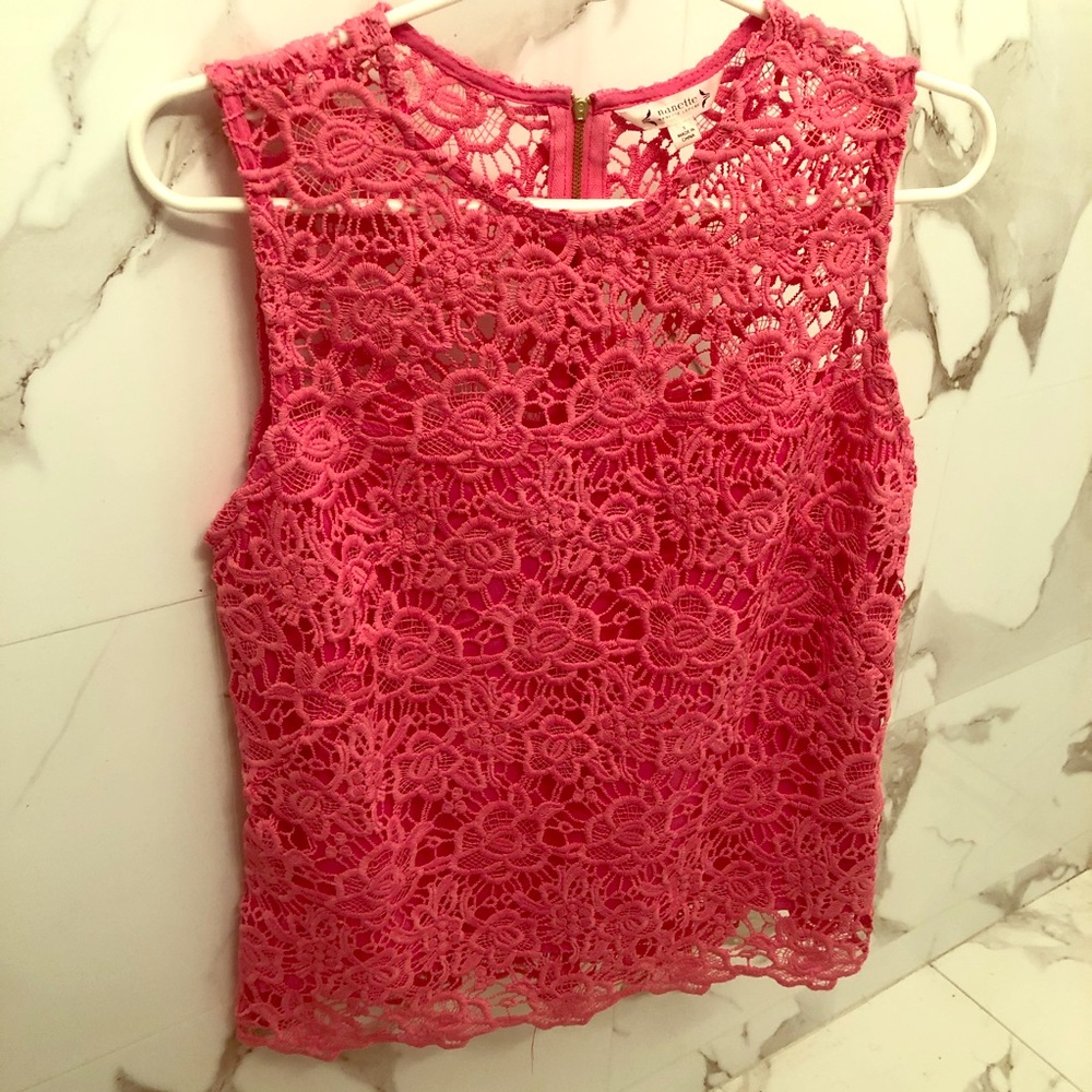 Nanette Lepore Pink Flare Lace Top NWT Size Small